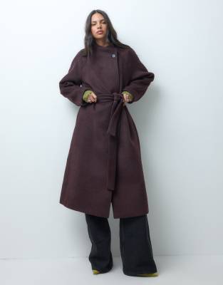 Asos Design Formal Longline Waterfall Coat With Wool In Purple