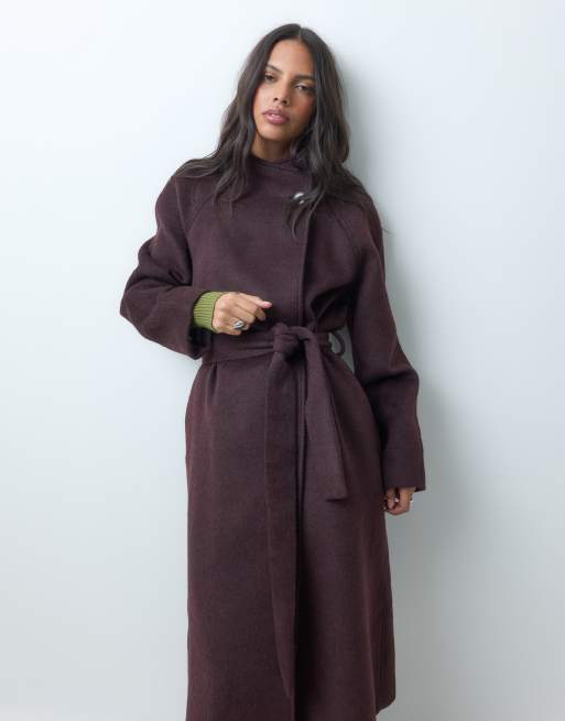 ASOS DESIGN formal longline waterfall coat with wool in plum, 2 of 4