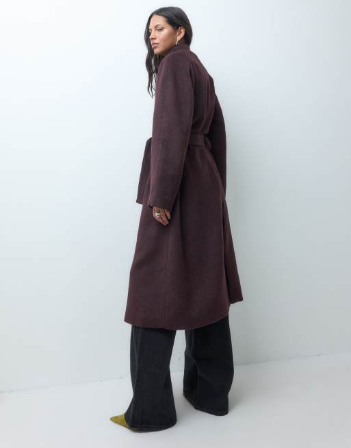 ASOS DESIGN formal longline waterfall coat with wool in plum, 3 of 4