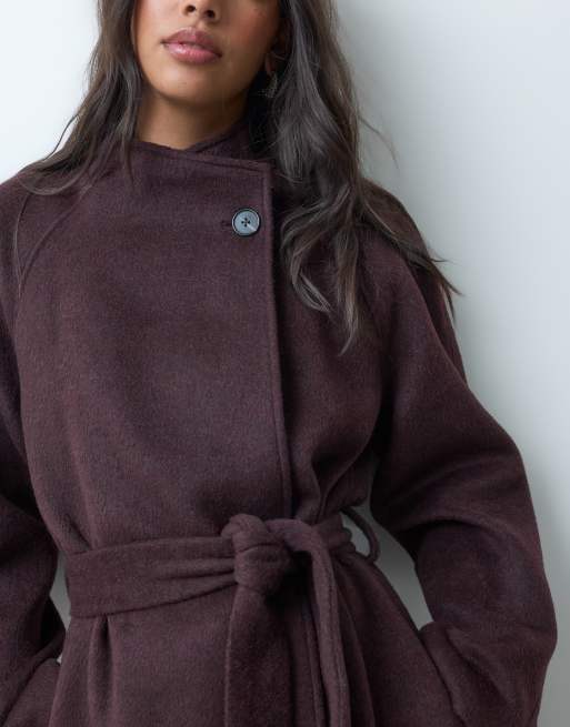 ASOS DESIGN formal longline waterfall coat with wool in plum, 4 of 4