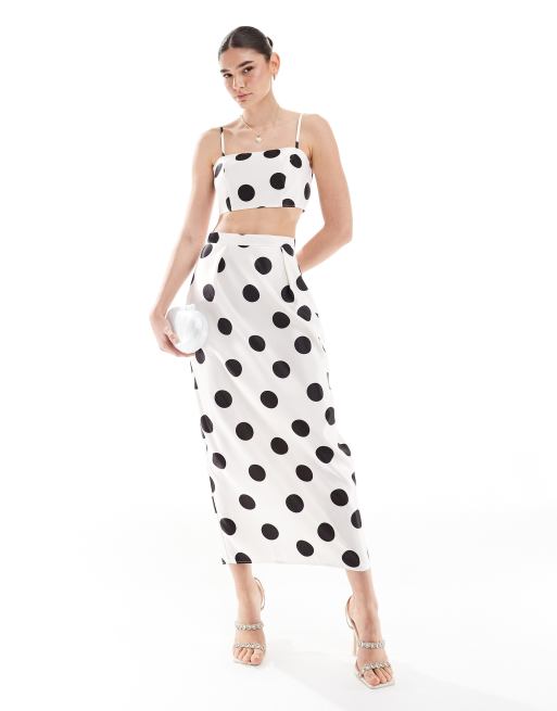 ASOS DESIGN formal midi skirt & crop cami set in spot print