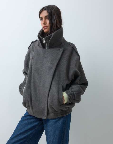 ASOS DESIGN formal oversized biker jacket with wool in charcoal - view 1