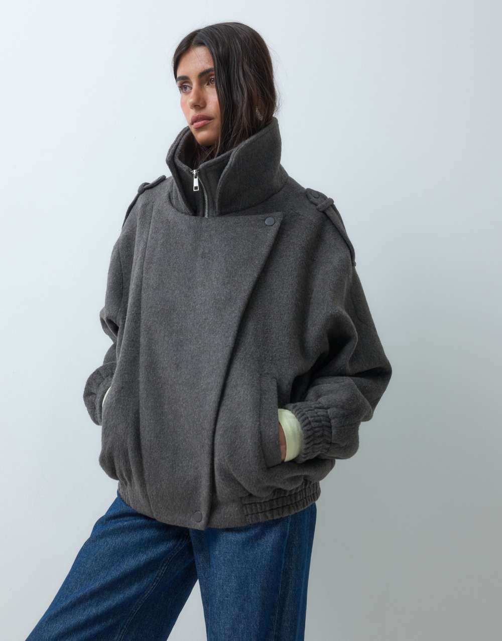 ASOS DESIGN formal oversized biker jacket with wool in charcoal