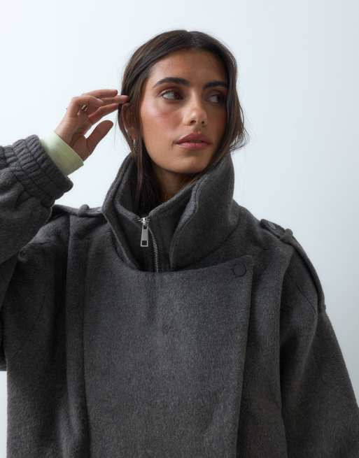 ASOS DESIGN formal oversized moto jacket with wool in charcoal, 2 of 4