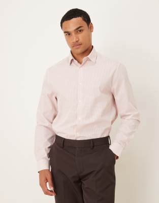 Asos Design Formal Plaid Regular Shirt In Pink