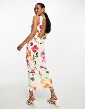 ASOS DESIGN high asymmetric neck maxi dress in olive floral placed