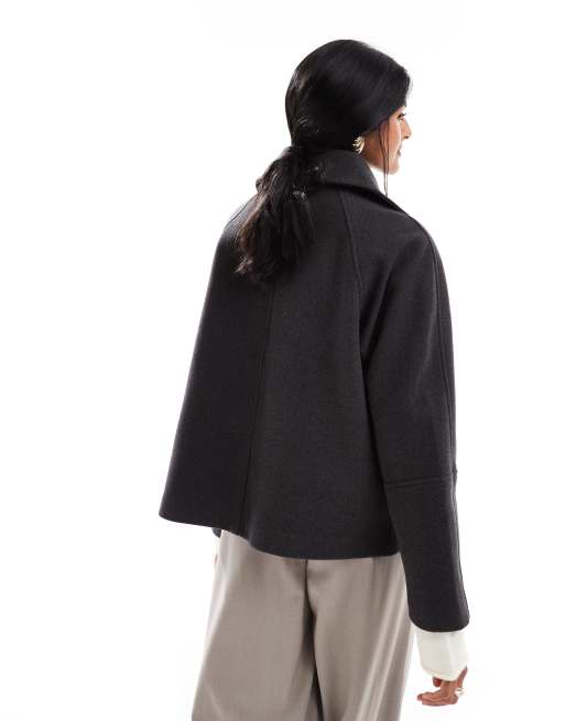 ASOS DESIGN formal pocket detail harrington coat in charcoal