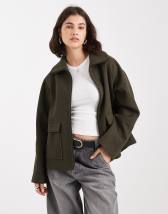ASOS DESIGN cosy funnel neck oversized jacket in chocolate