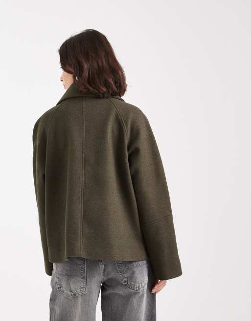 ASOS DESIGN formal pocket detail harrington coat in khaki