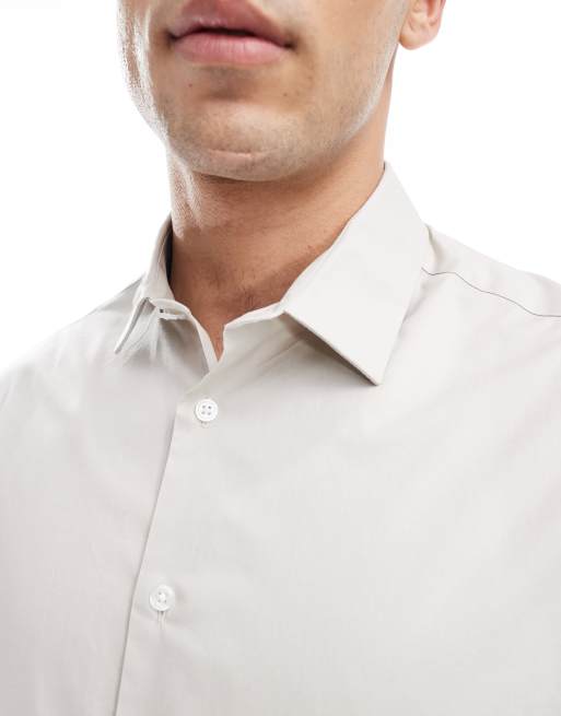 ASOS DESIGN formal poplin regular shirt in stone, 2 of 4