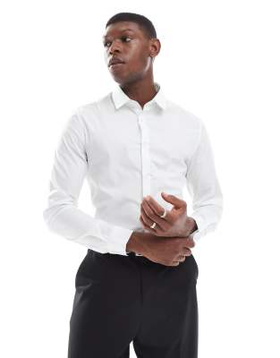 Asos Design Formal Poplin Slim Fit Shirt In White