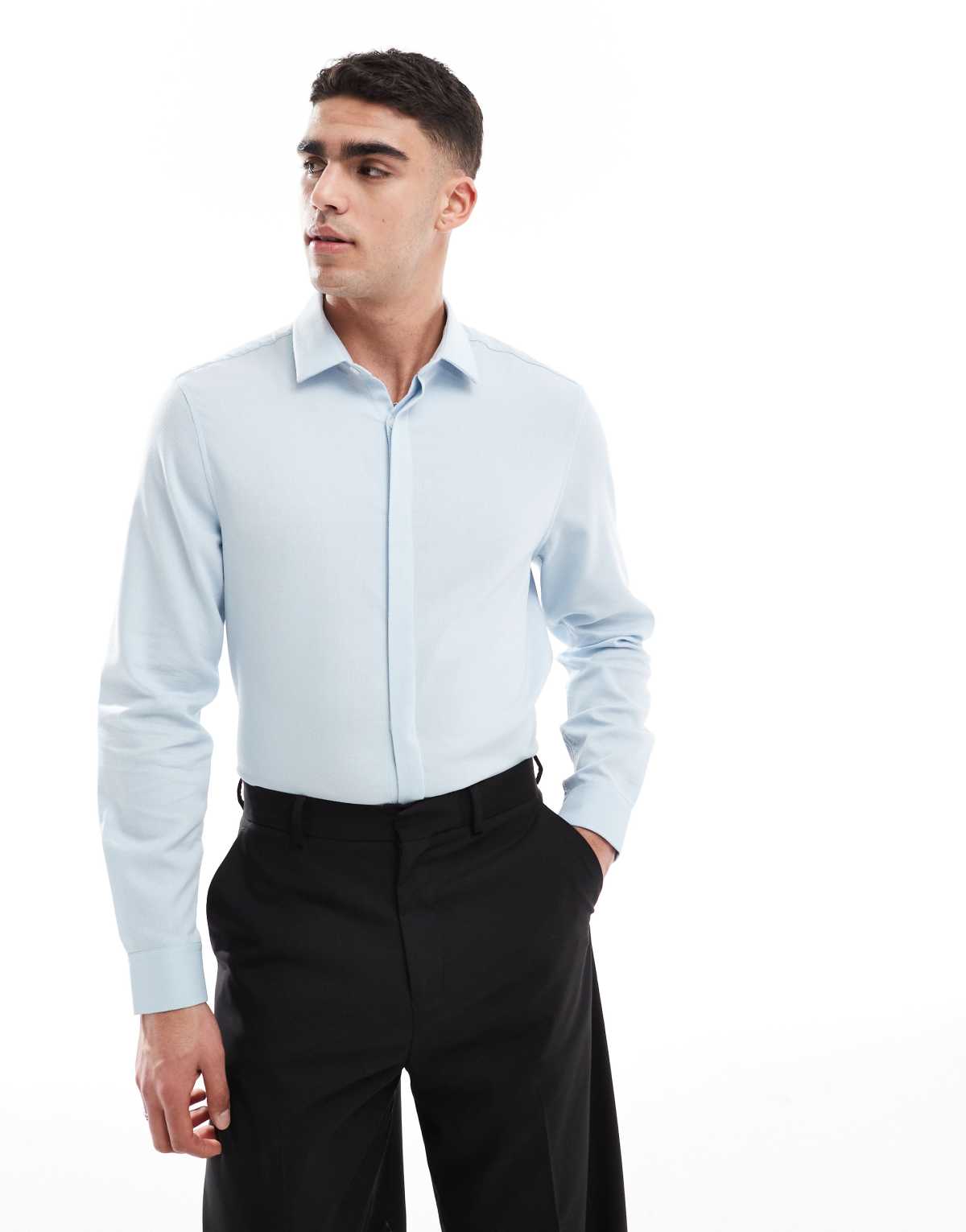 ASOS DESIGN formal regular shirt with concealed buttons in blue