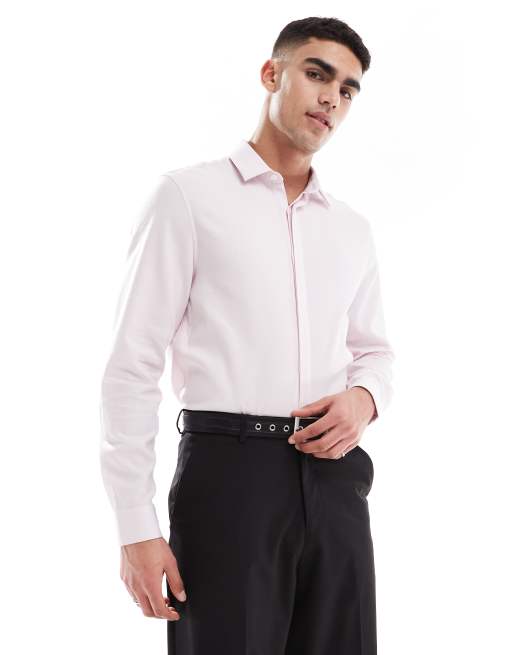 ASOS DESIGN formal regular shirt with concealed buttons in pink