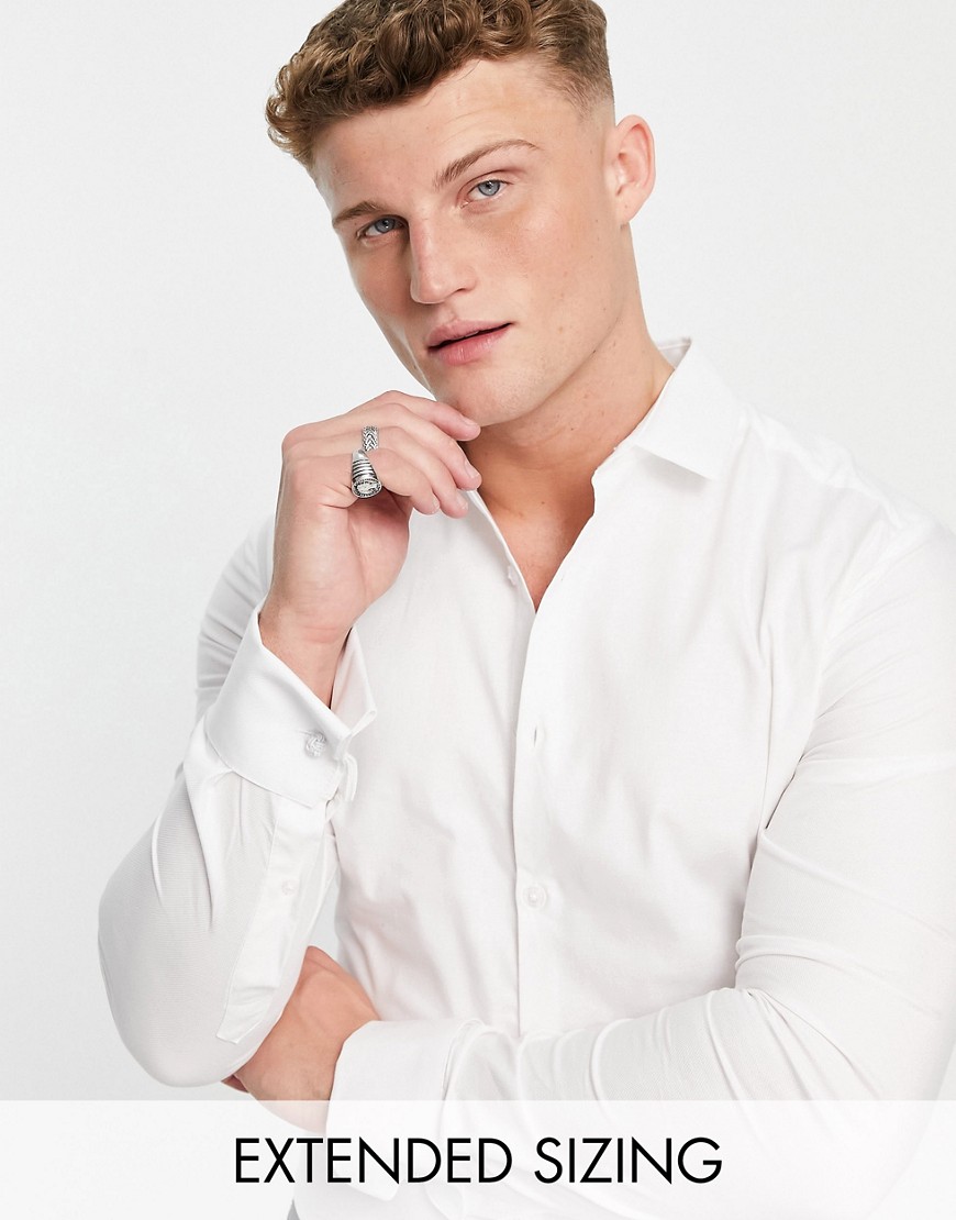 ASOS DESIGN formal royal oxford skinny shirt with double cuff in white