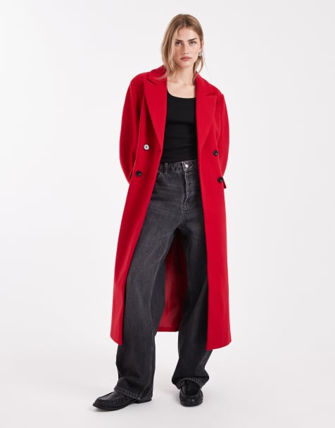 ASOS DESIGN formal sculpted longline coat in red - view 1