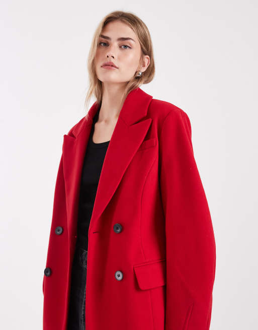ASOS DESIGN formal sculpted longline coat in red