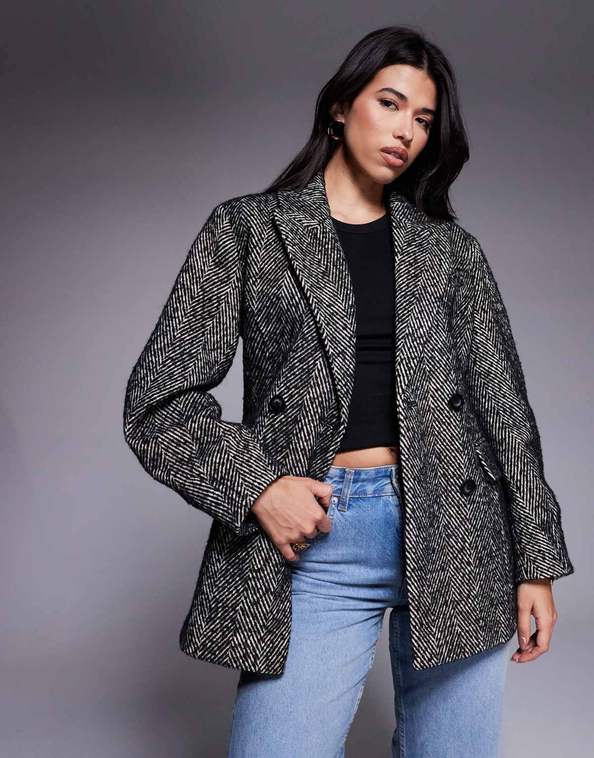 ASOS DESIGN formal sculpted short coat in herringbone