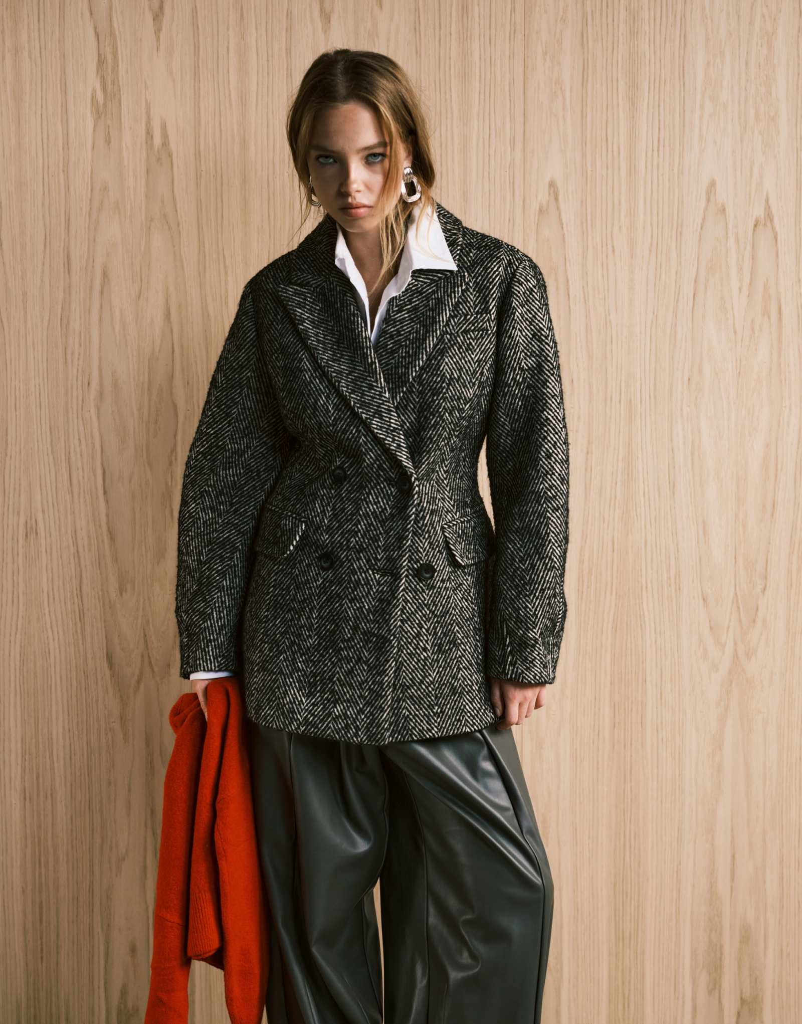 Короткое строгое пальто в елочку от ASOS DESIGN