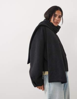 Asos Design Formal Short Coat And Scarf Set With Wool In Gray