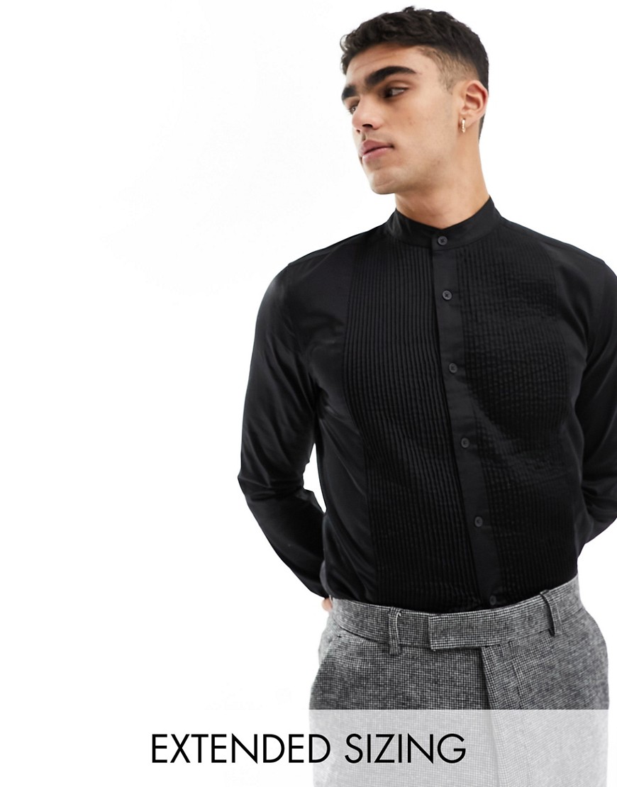 ASOS DESIGN formal skinny fit dress shirt with bib detail in black sateen