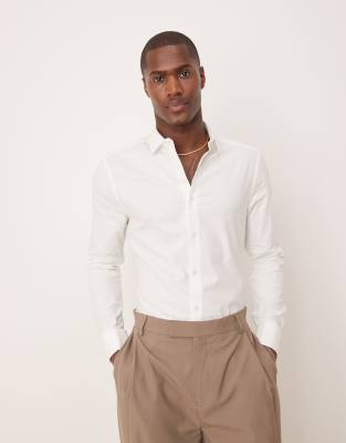 Asos Design Formal Skinny Fit Oxford Shirt With Double Cuff In White