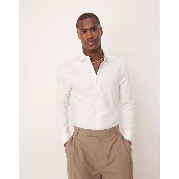 ASOS DESIGN formal skinny fit oxford shirt with double cuff in