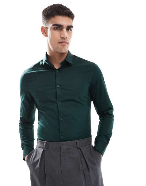 ASOS DESIGN formal skinny shirt in pine green - view 1
