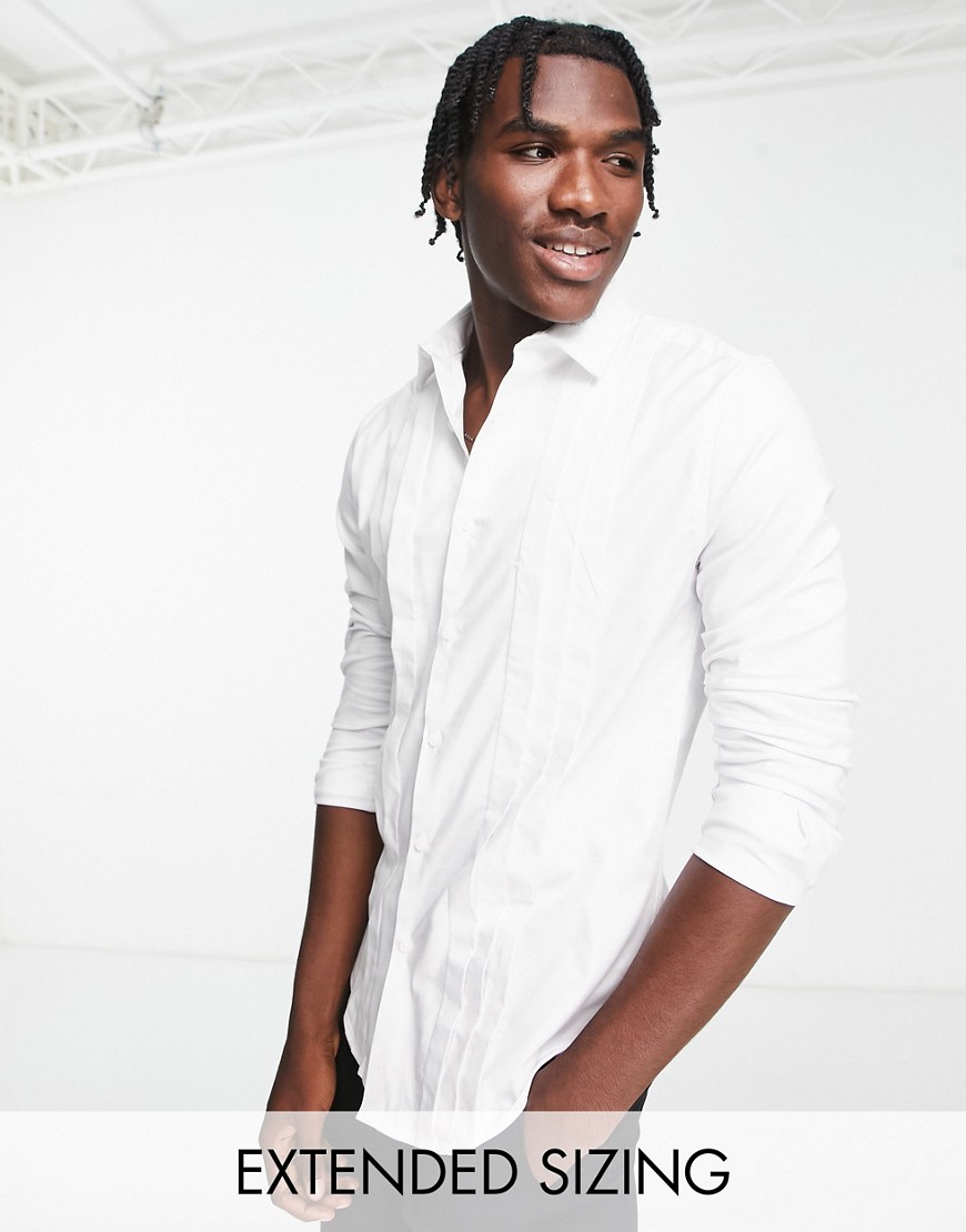 Asos Design Formal Slim Fit Shirt With Pleat Front In White