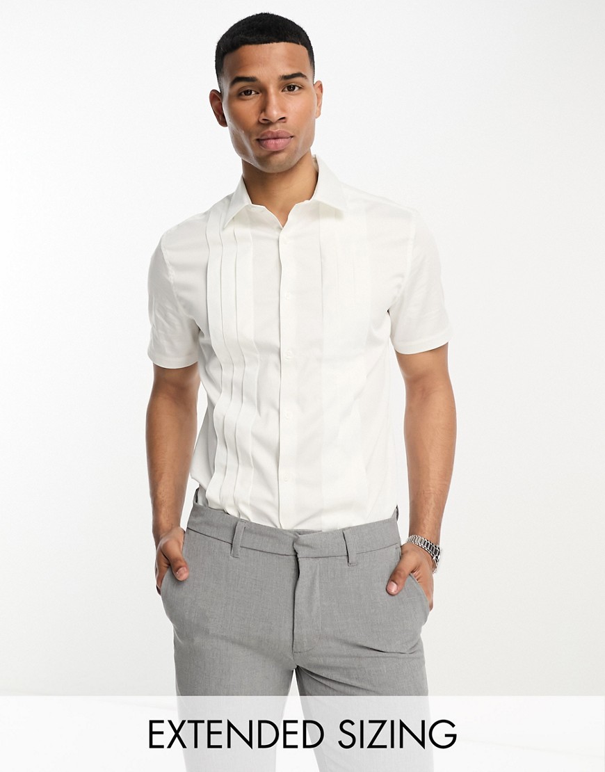 ASOS DESIGN formal slim sateen shirt with pleated front in white