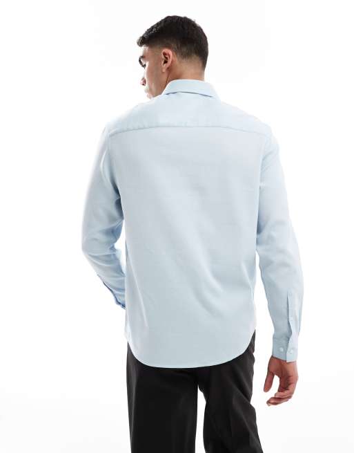 ASOS DESIGN formal textured shirt in regular fit with concealed buttons in blue, 3 of 4