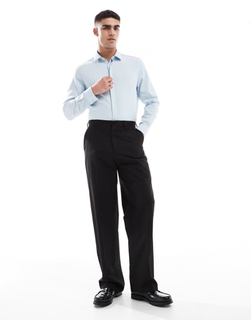 ASOS DESIGN formal textured shirt in regular fit with concealed buttons in blue, 4 of 4