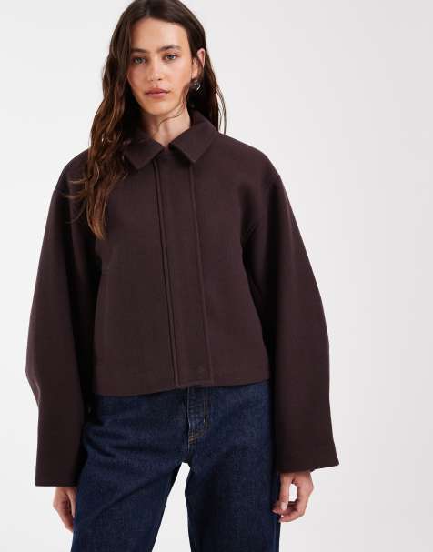 ASOS DESIGN formal top collar cropped jacket in chocolate - view 1