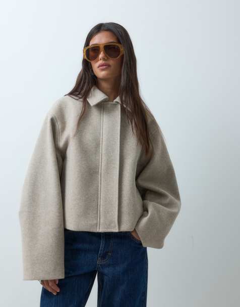 ASOS DESIGN formal top collar cropped jacket in oatmeal - view 1