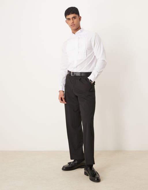 ASOS DESIGN formal wing collar regular shirt with pleated bib front in  white | ASOS