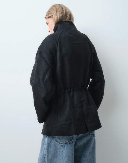 ASOS DESIGN formal zip front cinched waist harrington jacket with wool in black, 5 of 5