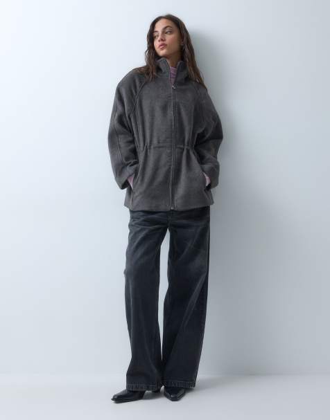 ASOS DESIGN formalna kurtka Harrington z zamkiem z przodu i ściągniętą talią z wełną w kolorze mocha - view 1