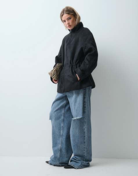 ASOS DESIGN formeel Harrington jack met rits aan de voorkant, getailleerde taille en wol in zwart - view 1