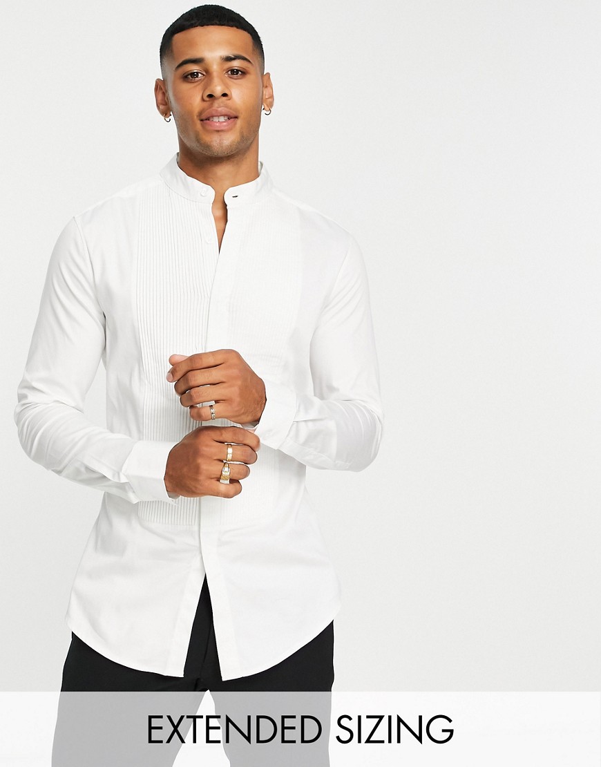 ASOS DESIGN - Formeel skinny fit overhemd met borststuk van satijn-Wit