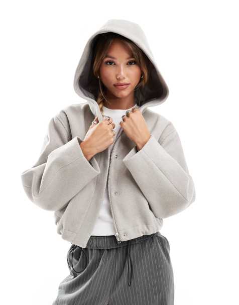 ASOS DESIGN - Formel, cropped jakke med hætte i havrefarve - view 1