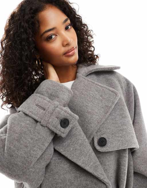 ASOS DESIGN - Formel, cropped og gråmeleret trenchcoat med boblekant, 2 af 4