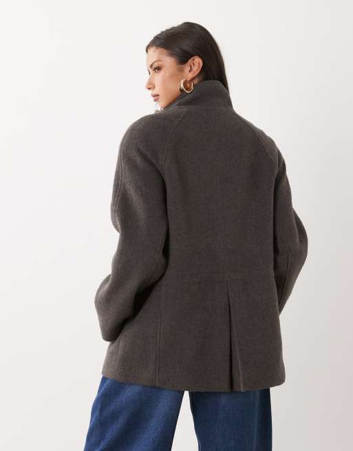 ASOS DESIGN formel Harrington-jakke med lynlås foran og uld i mocha, 3 af 4