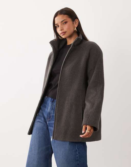 ASOS DESIGN formel Harrington-jakke med lynlås foran og uld i mocha, 4 af 4