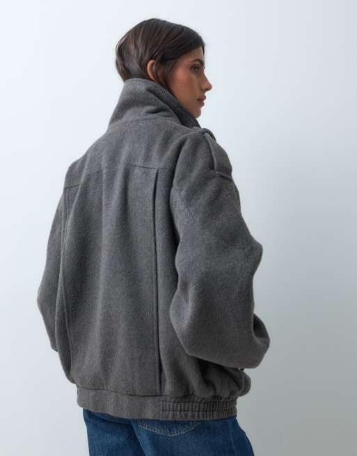 ASOS DESIGN formel oversized bikerjakke med uld i kulgrå, 3 af 4