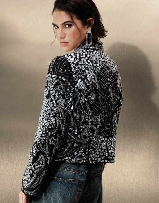 ASOS DESIGN formell utsmyckad kavaj i svart, 3 av 5