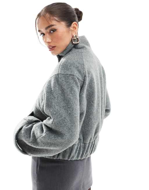 ASOS DESIGN – Formelle, angeraute Motorradjacke in Anthrazit mit Trichterausschnitt, 3 von 5