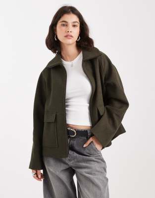 ASOS DESIGN - Formelle Harrington-Jacke in Khaki mit Taschendetail-Braun