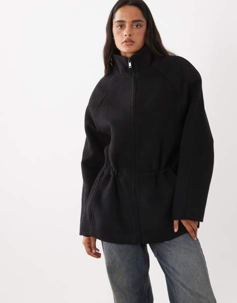 ASOS DESIGN formelle Harrington-Jacke mit Reißverschluss vorn, tailliert, mit Wolle in Schwarz - view 1