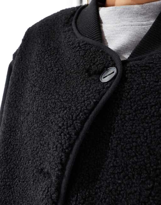 ASOS DESIGN – Formelle Jacke aus Teddyfell in Schwarz mit 