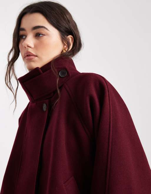 ASOS DESIGN – Formeller Cape-Mantel in Burgunderrot im Cropped-Design, 3 von 4