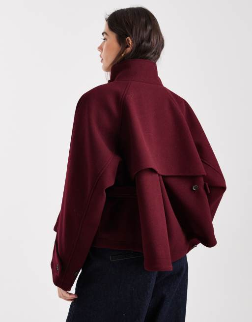 ASOS DESIGN – Formeller Cape-Mantel in Burgunderrot im Cropped-Design, 4 von 4